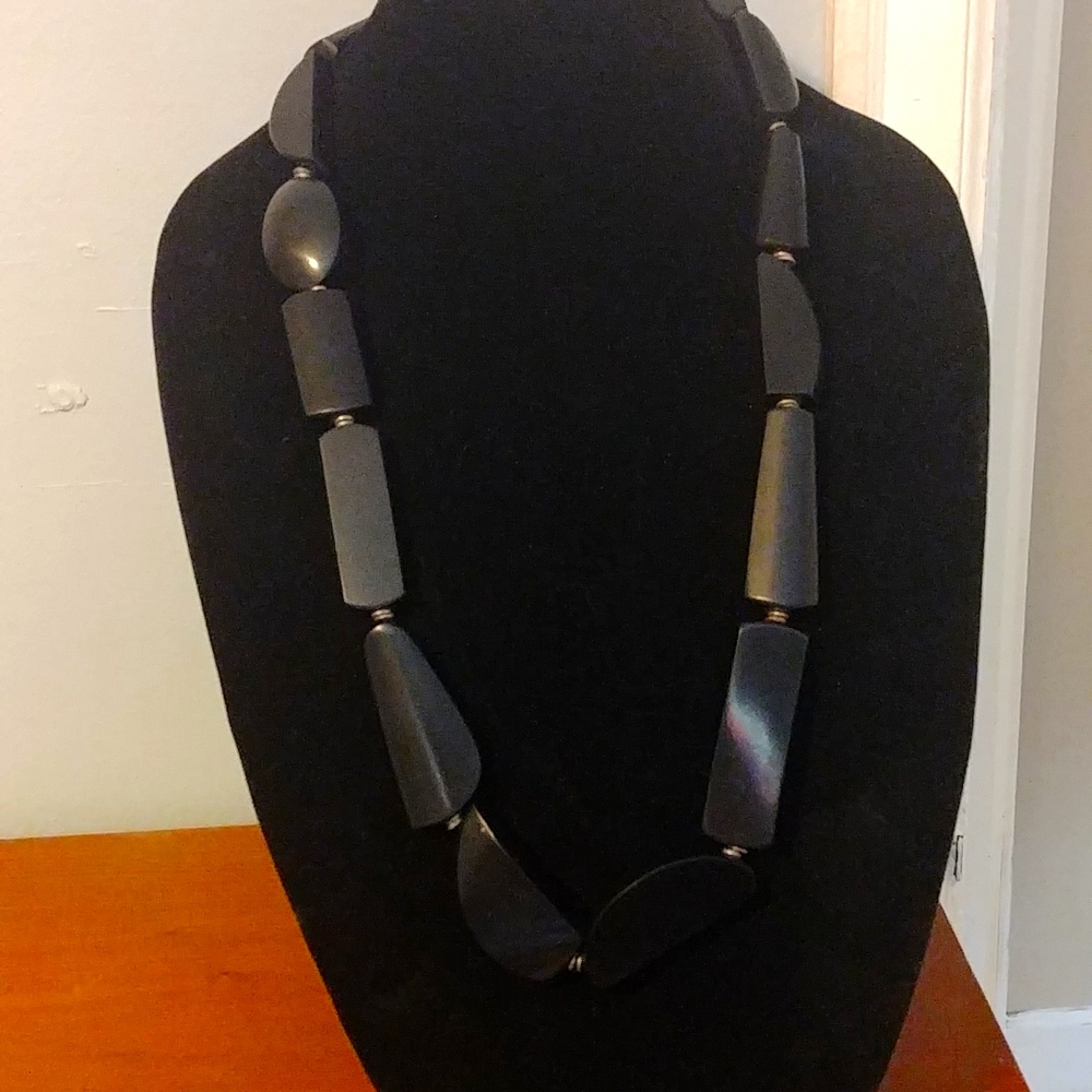 Avant-garde black wooden 32 in beaded necklace